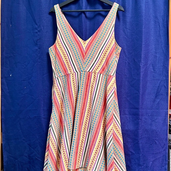 Eva Franco | Fit and Flare Boho Striped V-Neck Midi Dress - Picture 2 of 5